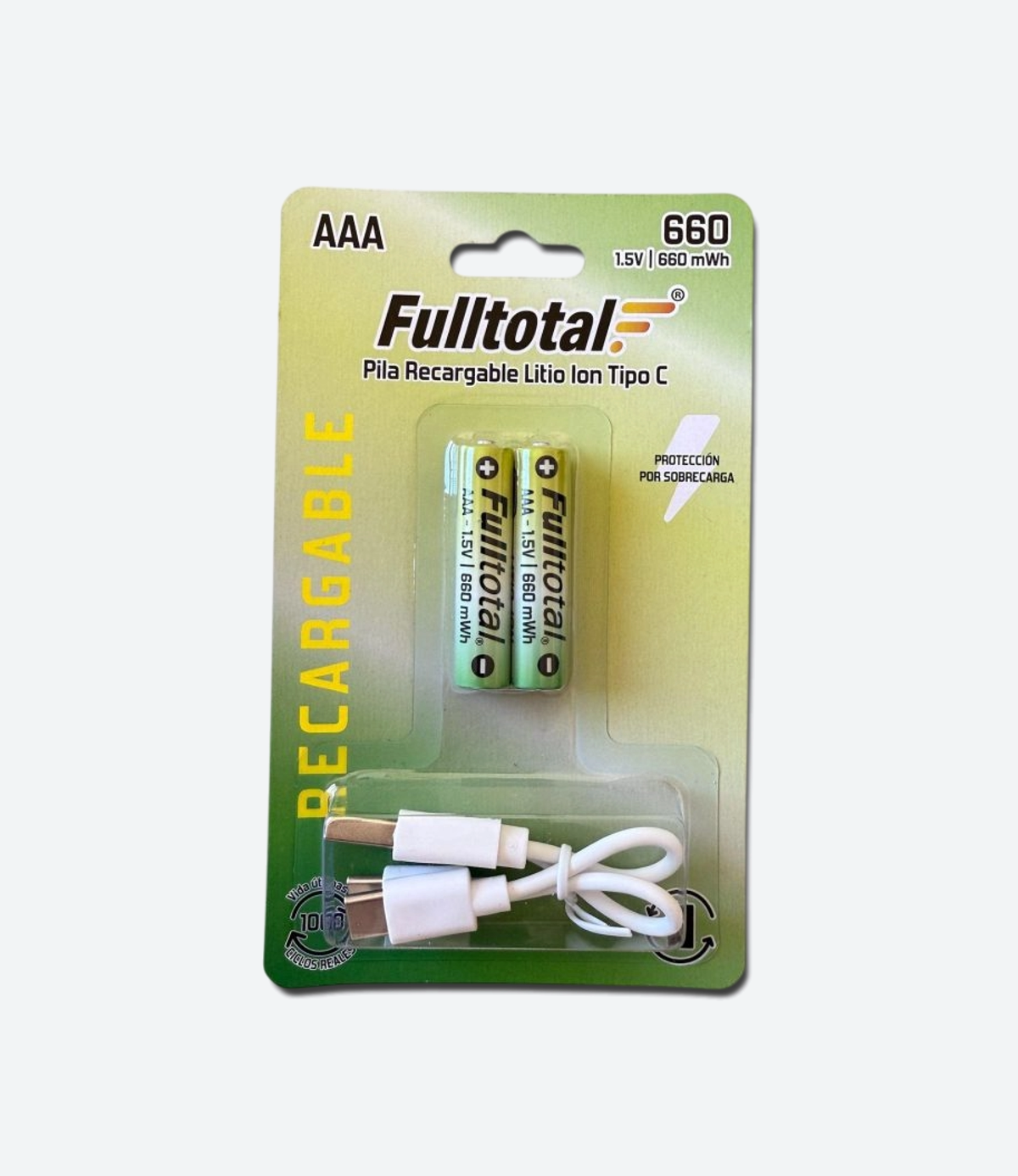 2 Pilas Rec Fulltotal AAA 660mAH Cable USB-C - 01